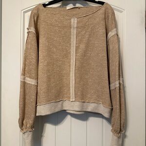 Mustard Seed Tan Off-the-Shoulder Sweater Relaxed Fit